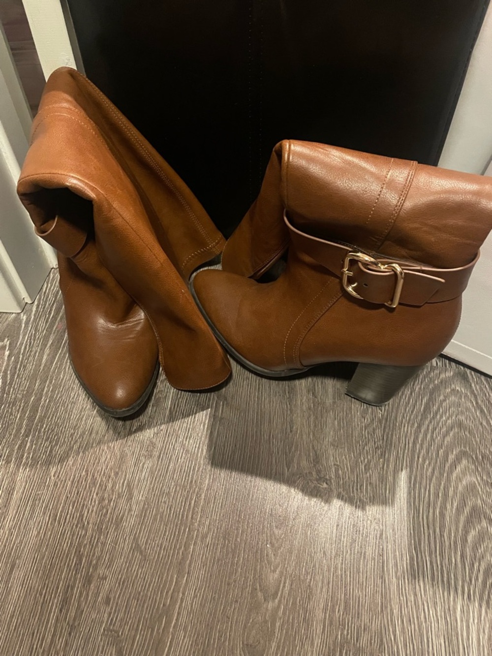 Women's Tan Mid-Calf Buckle Booties - Classic Heeled Style